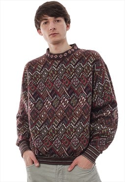 Vintage MISSONI Sweater Knitted Mock Neck Aztec Printed 90s