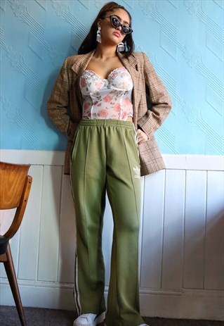 KHAKI GREEN ADIDAS THREE STRIPE TRACK SUIT JOGGING BOTTOMS