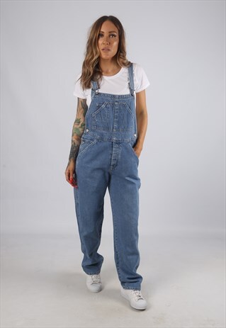 VINTAGE DENIM DUNGAREES WIDE STRAIGHT LEG UK 10 - 12 (H2M)