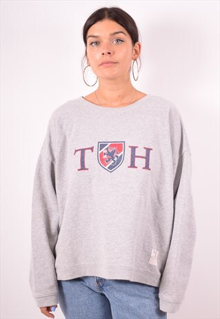 TOMMY HILFIGER WOMENS VINTAGE SWEATSHIRT JUMPER XXL GREY 90S