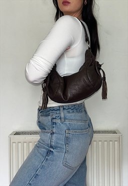 Brown Leather Vintage Mini Slouchy Shoulder Bag
