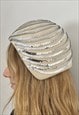 60'S VINTAGE CREAM WOOL SILVER SEQUIN SPACE AGE CLOCHE HAT