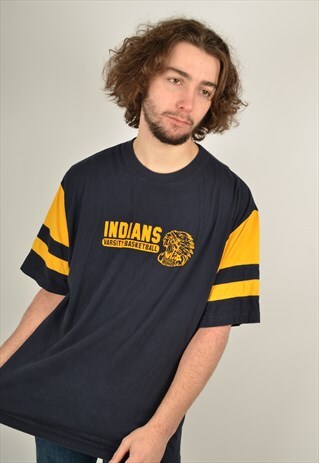 VINTAGE INDIANS BASKETBALL GRAPHIC PRINT USA T-SHIRT
