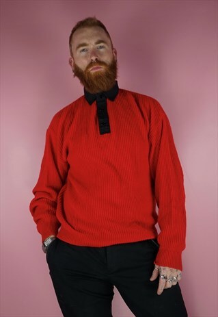 VINTAGE 1970S RED KNIT JUMPER
