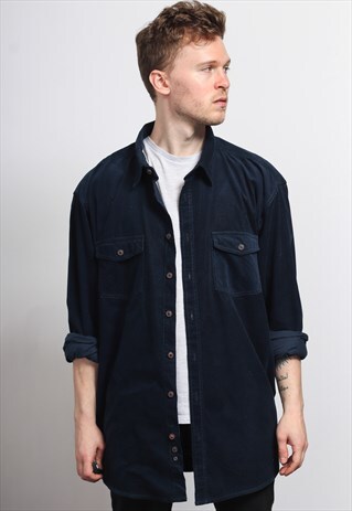 VINTAGE CORDUROY CORD SHIRT BLUE