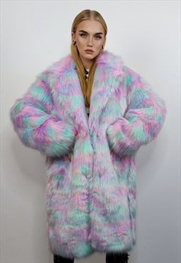 Candy fauxfur long coat unicorn trench neon rave bomber pink