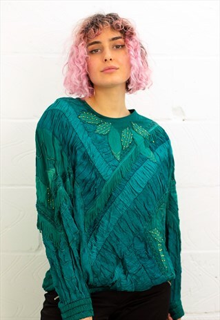 VINTAGE SATIN GREEN TOP WITH FRILLS