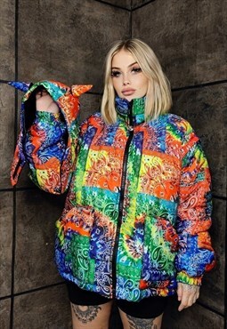 Bandanna bomber jacket handmade detachable paisley puffer