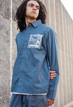 Blue Striped Premium Wool Fabric shirt jacket Y2k