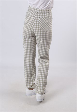 HIGH WAISTED TROUSERS TARTAN CHECKED TAPERED UK 8 (6AN)