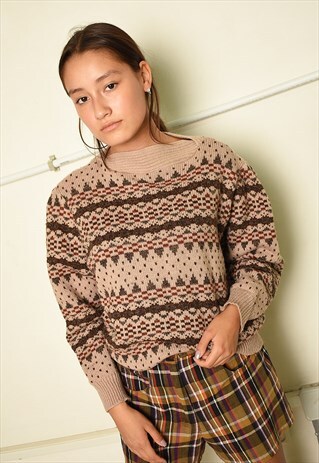 VINTAGE 70S RETRO FAIR ISLE KNIT PARIS CHIC JUMPER TOP