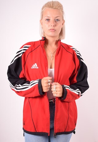 ADIDAS WOMENS VINTAGE TRACKSUIT TOP JACKET XL RED 90S