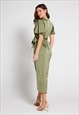 ELENA SHORT SLEEVE WRAP DRESS - OLIVE