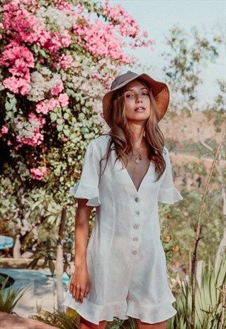 WHITE LINEN PLAYSUIT ROMPER - SUSTAINABLE