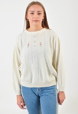 Vintage knitwear embroidered jumper in white
