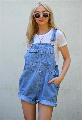 VINTAGE 90S DENIM BLUE SHORT DUNGAREES