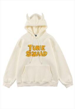 Tune squad hoodie devil horn pullover slogan top in white