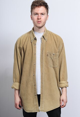 VINTAGE CORDUROY CORD SHIRT BROWN