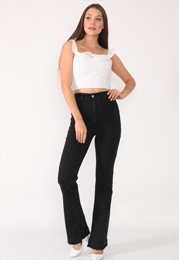 Women High Waisted Super Stretch Flare Jeans In Black