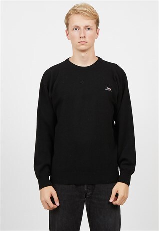 VINTAGE BLACK GANT RUGGER ROUND NECK KNIT JUMPER SWEATER