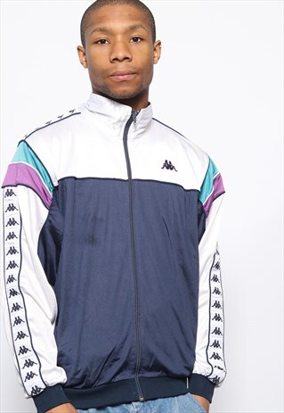 VINTAGE KAPPA TAPE LOGO TRACK JACKET WHITE BLUE