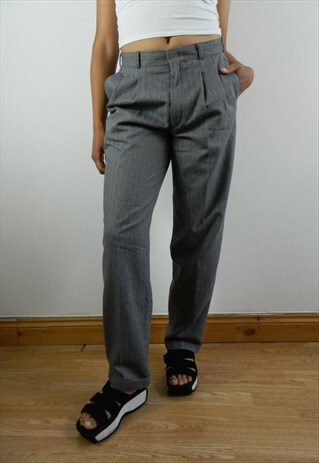 GREY WOOL TAILORED HIGH WAIST TROUSERS