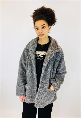 VINTAGE GREY TEDDY BEAR COAT