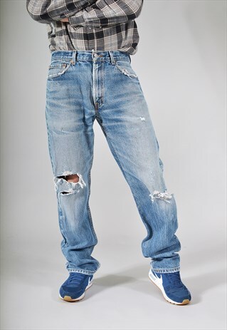 VINTAGE LEVI'S 505 MID BLUE DISTRESSED STRAIGHT JEANS