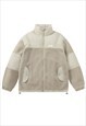 Contrast fleece bomber fluffy sport jacket winter coat cream