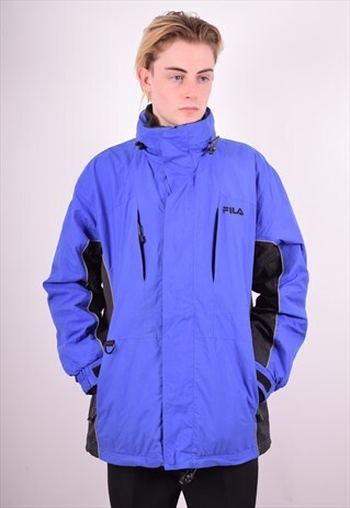 FILA MENS VINTAGE WINDBREAKER JACKET LARGE BLUE 90'S