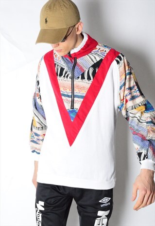 VINTAGE 80S COLOURFUL ABSTRACT 1/2 ZIPPER JACKET