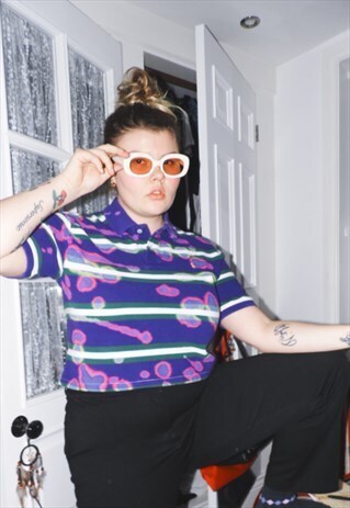 RALPH LAUREN POLO REWORKED TIE DYE CROPPED PURPLE STRIPEY