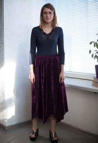VINTAGE 80'S PURPLE VELVET ASYMMETRIC SKIRT