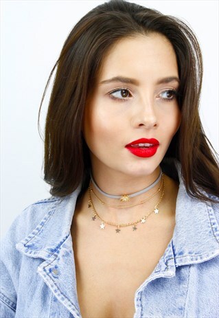 GREY & GOLD SUN STAR CHARM LAYERED NECKLACE