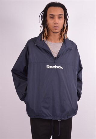 REEBOK MENS VINTAGE PULLOVER RAIN JACKET LARGE NAVY BLUE 90S