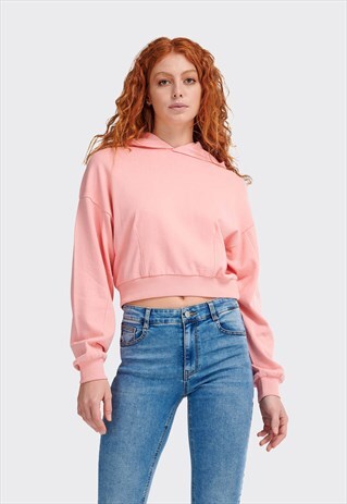ALCOTT BABY PINK CROPPED BASIC HOODIE
