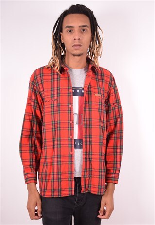 MENS VINTAGE FLANNEL SHIRT XL RED CHECK 90S