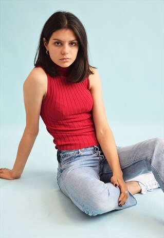 90'S RETRO RIBBED KNITTED TURTLENECK TEEN TOP