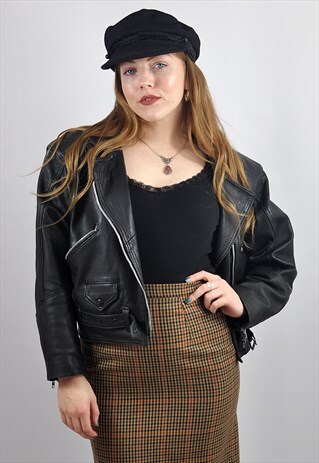 VINTAGE 80S BLACK LEATHER OVERSIZED MOTORCYCLE BIKER JACKET