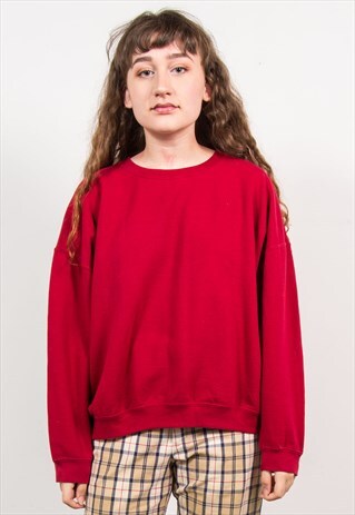 VINTAGE 90'S RED OVERSIZED LONG SLEEVE PLAIN SWEATSHIRT