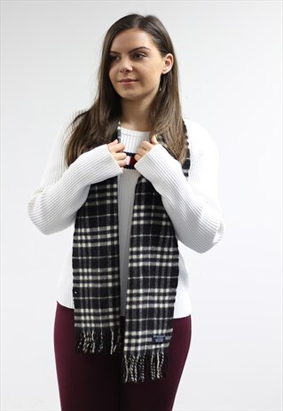 VINTAGE LAMBSWOOL CHECKED SCARF BLACK-AS179