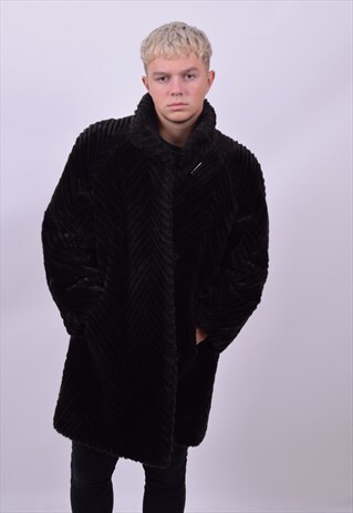 VINTAGE 90'S BROWN FAUX FUR COAT SIZE LARGE