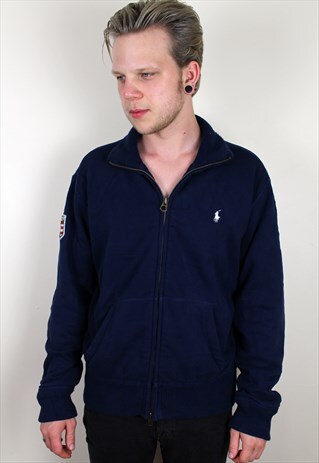 VINTAGE NAVY POLO RALPH LAUREN THICK JUMPER JACKET