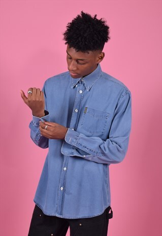 ARMANI JEANS BLUE EMBROIDERED DENIM SHIRT