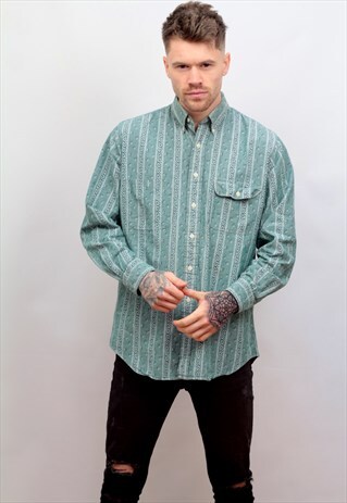 1990'S VINTAGE RALPH LAUREN CHAPS PAISLEY PRINT SHIRT GREEN