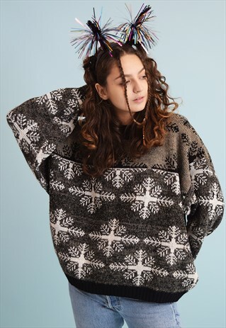 80'S RETRO SNOWFLAKE PATTERN KNIT DADS CHRISTMAS JUMPER