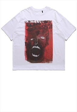 Monster print t-shirt Devil tee Satan Gothic top in white