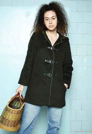 VINTAGE 60S BOHO PARISIAN CHIC THICK PARK ACOAT JACKET GREEN