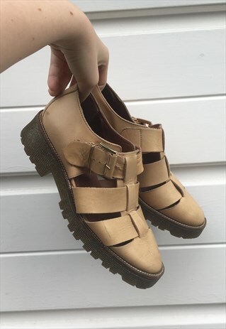 WOMENS BEIGE LEATHER SHOES FROM OFFICE TBAR SANDALS BOOTS