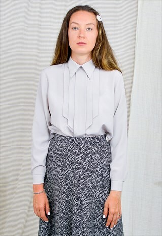 FRENCH STYLE SHIRT MINIMALIST GREY COLLARED LONG SLEEVE L